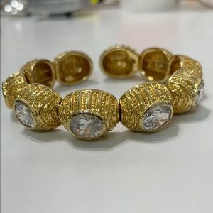 Source Unknown Gold Bracelet with Clear Stones
